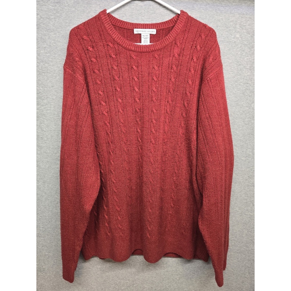 Geoffrey Beene Men's XXL Red Cable Knit Crewneck Pullover Sweater FLAWS See Pics